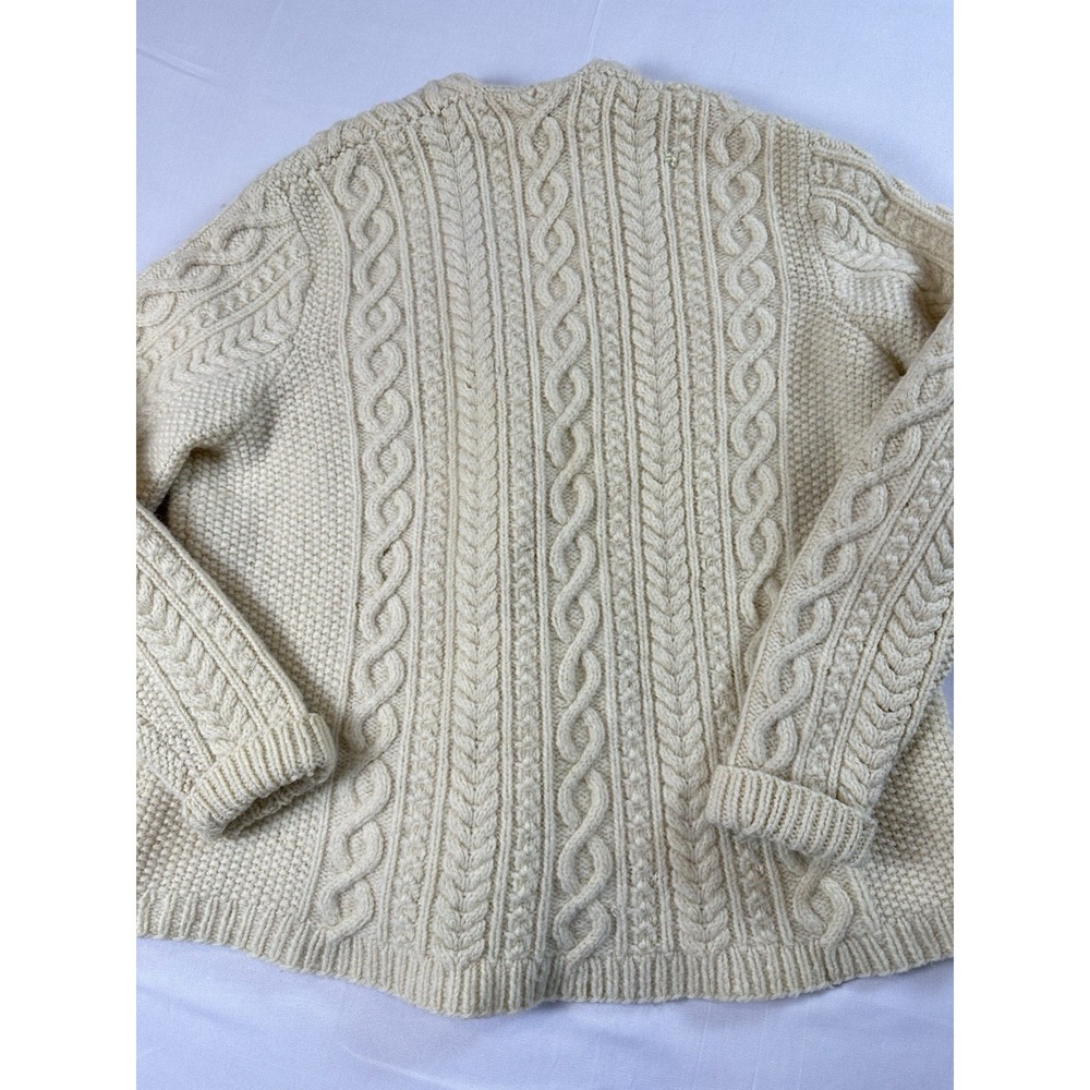 Handmade Vtg Cable Knit Cardigan Sweater Womens Sz Medium Grandma Knitting Ivory - Picture 9 of 10